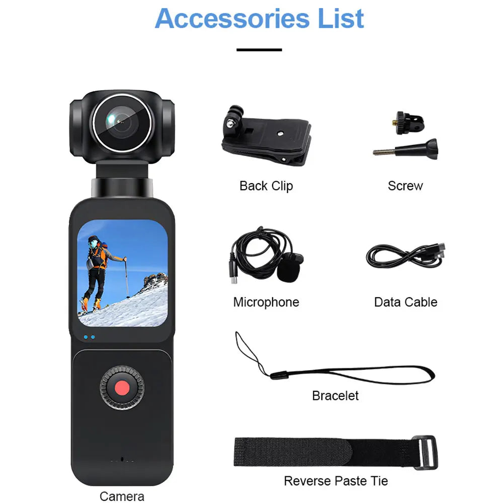 Sherway 4K Pocket Action Camera 270° Auto Rotatable Stabilization Touch Screen Sports DV Bodycam 4X Zoom Portable Digital Video Recorder
