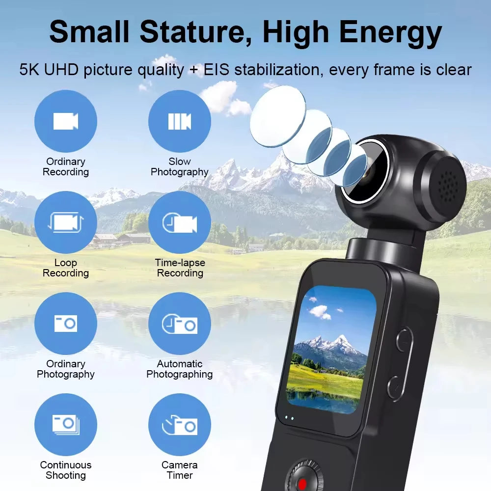 Sherway 4K Pocket Action Camera 270° Auto Rotatable Stabilization Touch Screen