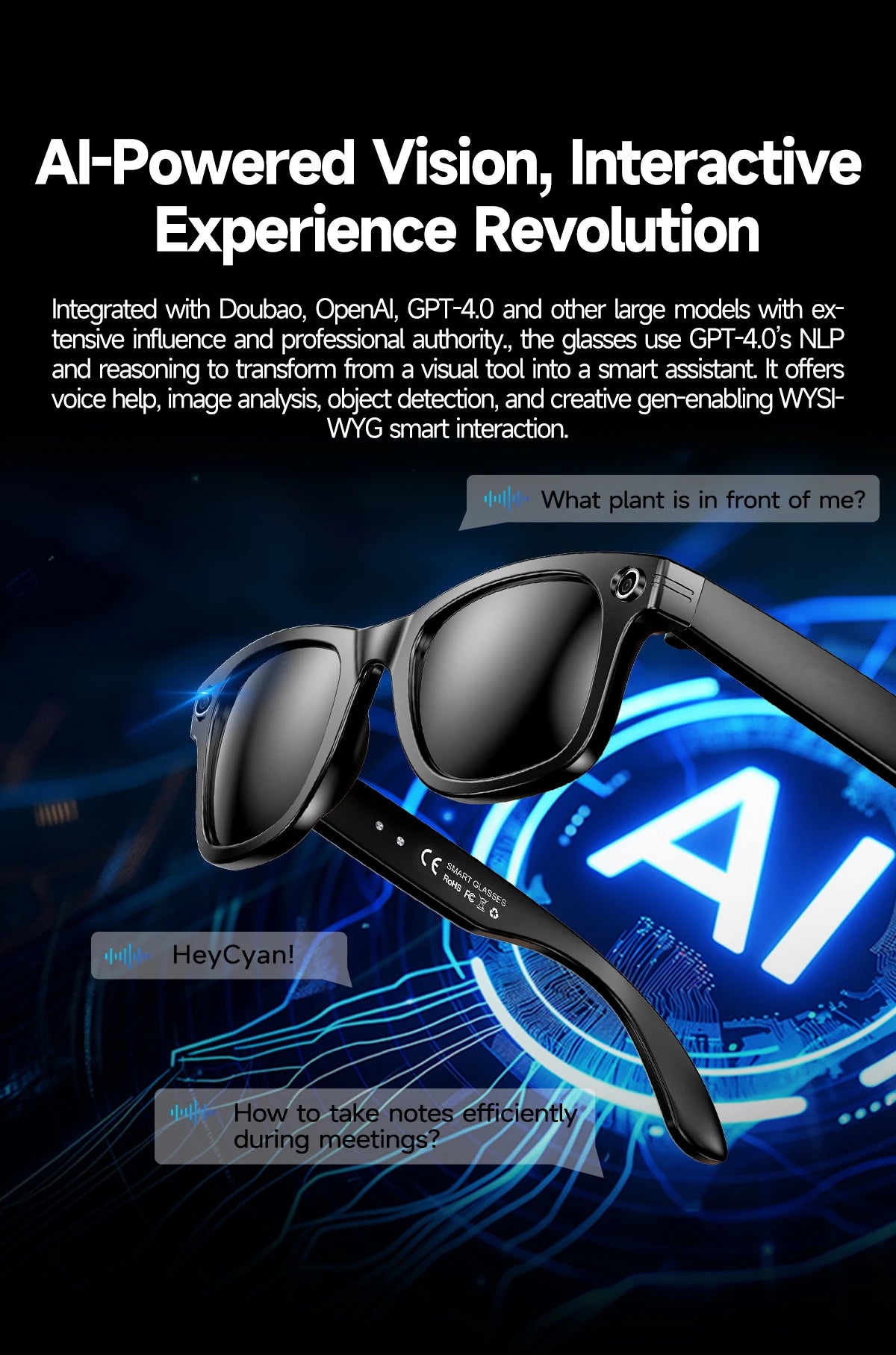 GUHUAVMI AI Smart Glasses 800W Anti Shake HD Camera Video Recording Languages Translation Sunglasses Bluetooth Call Music Play