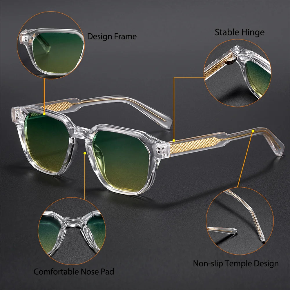 CATERSIDE Men Women Fashion square Frame Sunglasses Daily Wear UV400 Protection Eyewear PC Frame Propionate Pin Legs