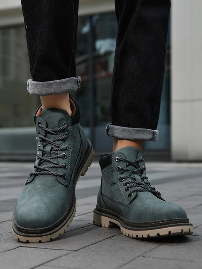 Handmade Men's Ankle Boots Genuine Leather Winter Leather Shoes Outdoor High Top Hiking Boots Sneakers