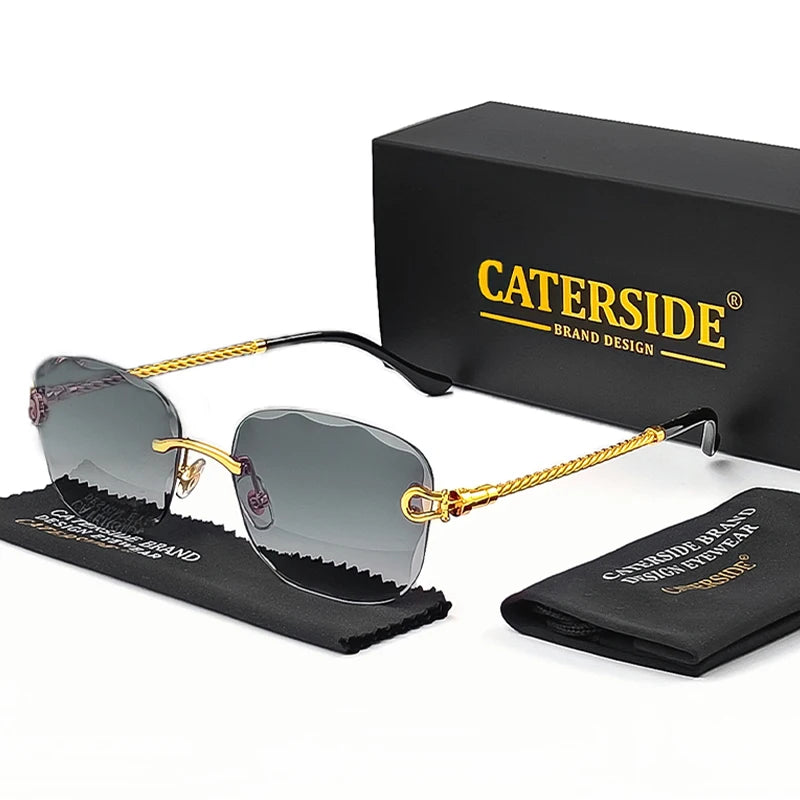 CATERSIDE Retro Fashion Sunglasses Women Men Brand Designer Rimless Gradient Sun Glasses Shades