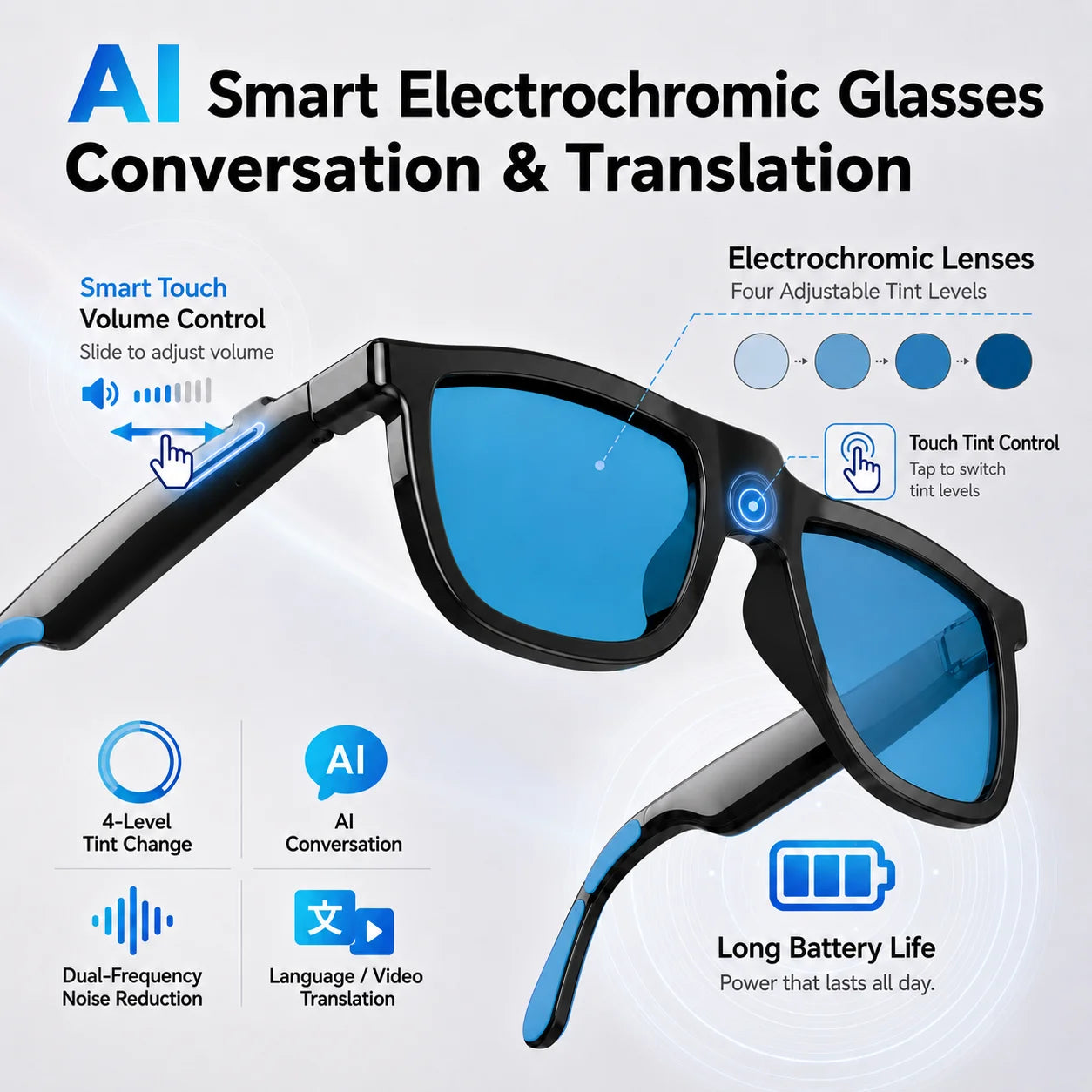 AI Smart Electrochromic Glasses Conversation & Translation