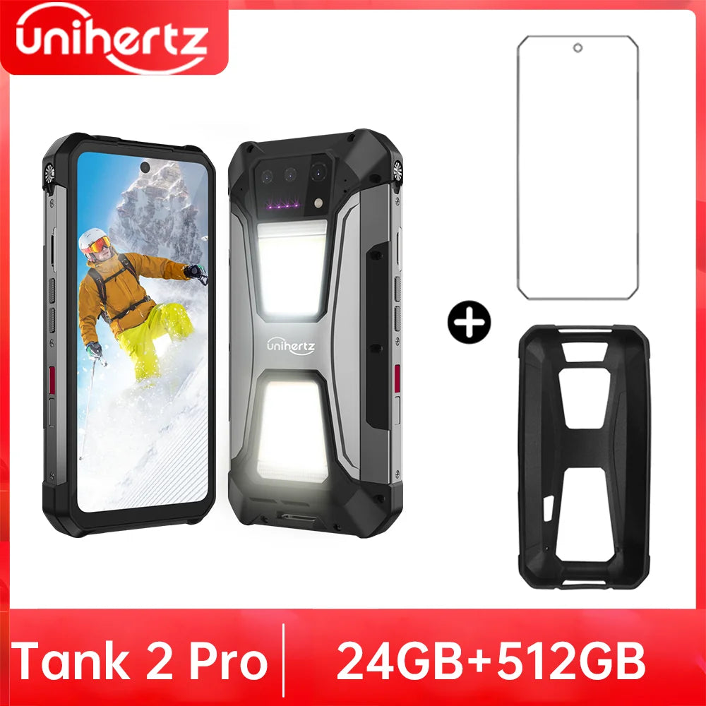 Unihertz Tank 2 PRO Rugged Phones with Projector 2.4K 23800 mAh 24GB+512GB Android 14 100MP NFC 120W G99 Octa Core Dual SIM