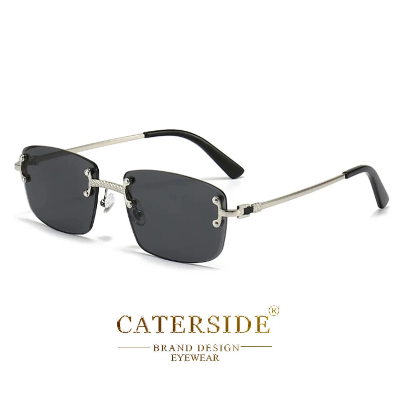 CATERSIDE Punk Rectangle Sunglasses Men Women Luxury Designer Rimless Gradient Lens Metal Sports UV400