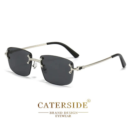 CATERSIDE Punk Rectangle Sunglasses Men Women Luxury Designer Rimless Gradient Lens Metal Sports UV400