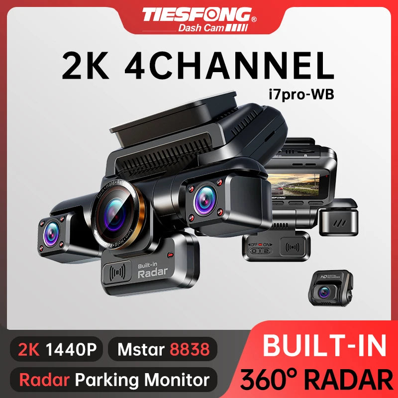 TIESFONG 2K 4-channel dash cam with built-in radar and parking monitor 