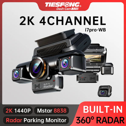 TIESFONG 2K 4-channel dash cam with built-in radar and parking monitor 
