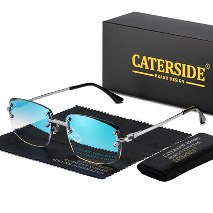 CATERSIDE Punk Rectangle Sunglasses Men Women Luxury Designer Rimless Gradient Lens Metal Sports UV400