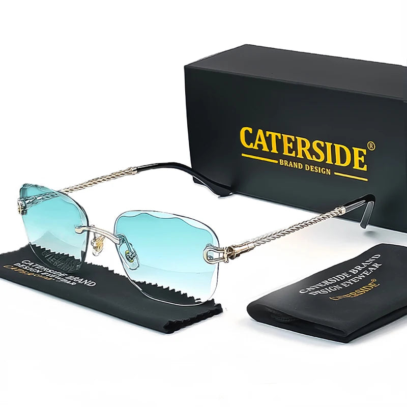 CATERSIDE Retro Fashion Sunglasses Women Men Brand Designer Rimless Gradient Sun Glasses Shades