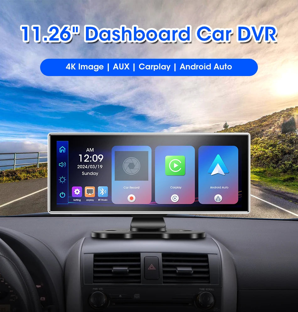 Dash Cam 4K Car DVR Wireless Carplay & Android Auto GPS Navigation Video Recorder 