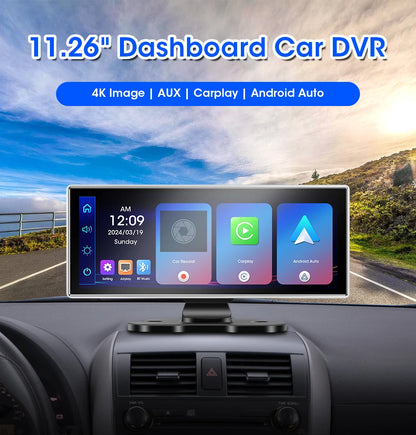 Dash Cam 4K Car DVR Wireless Carplay & Android Auto GPS Navigation Video Recorder 