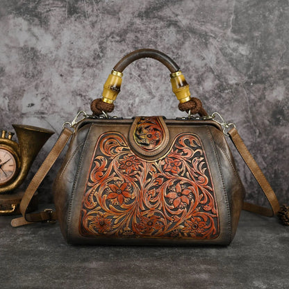 Luxury Handmade Women Shoulder Handbag Vintage Carved Leather