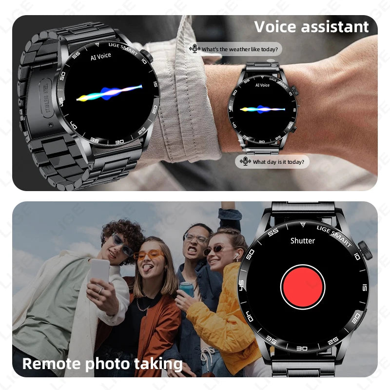 LIGE Smartwatch Men For Android iOS Phone 1.38" HD Bluetooth Call Heart Rate Monitor Waterproof Sport Smart Watch
