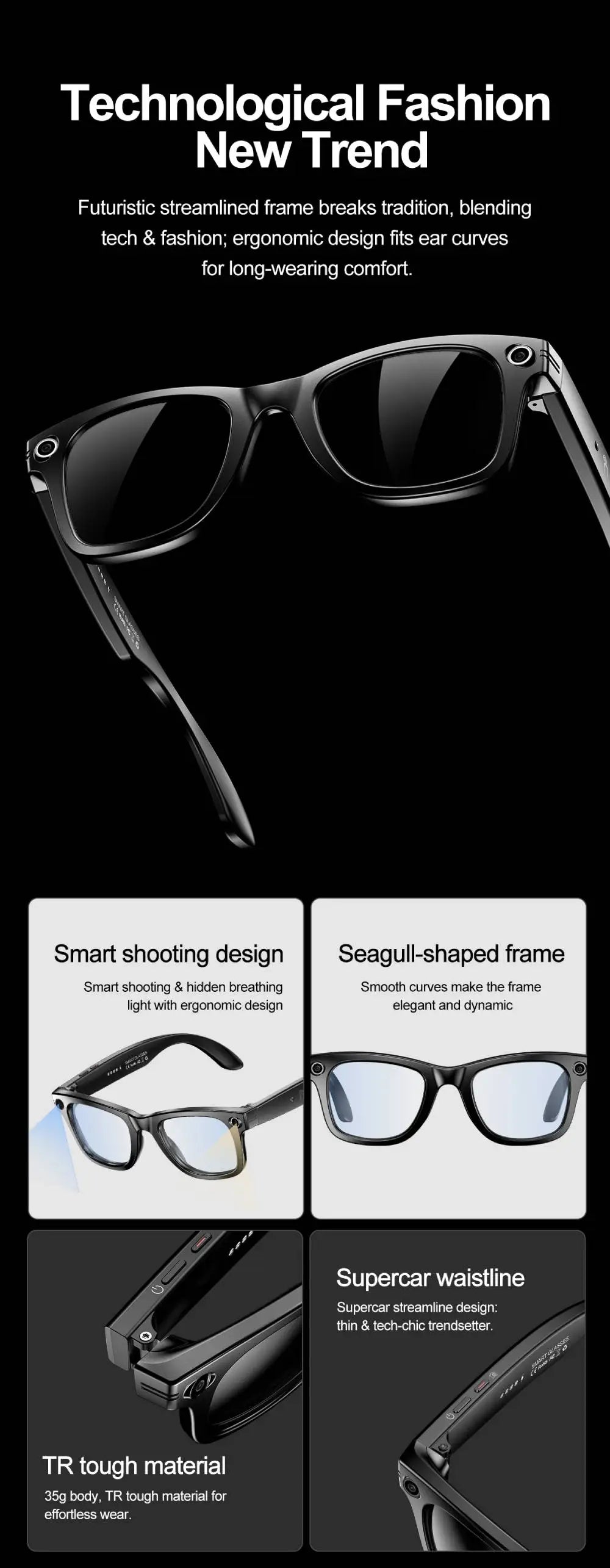 LIGE Smart Glasses Photography Video AI Intelligent Interactive Translation IOS Andirod Glasses