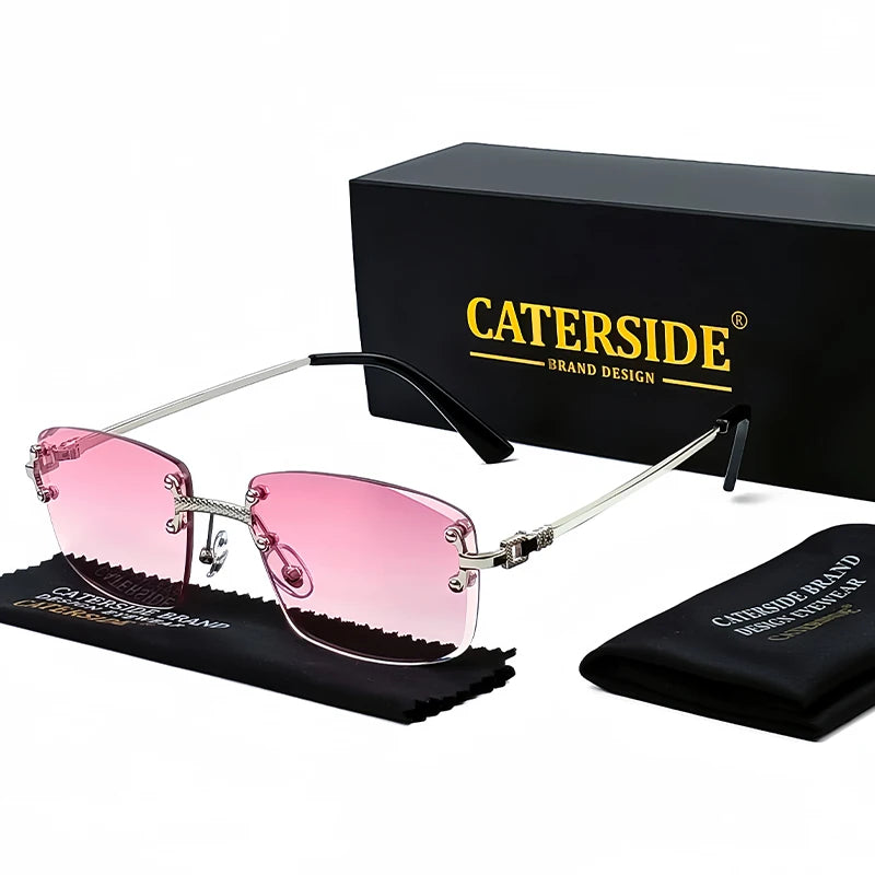 CATERSIDE Punk Rectangle Sunglasses Men Women Luxury Designer Rimless Gradient Lens Metal Sports UV400