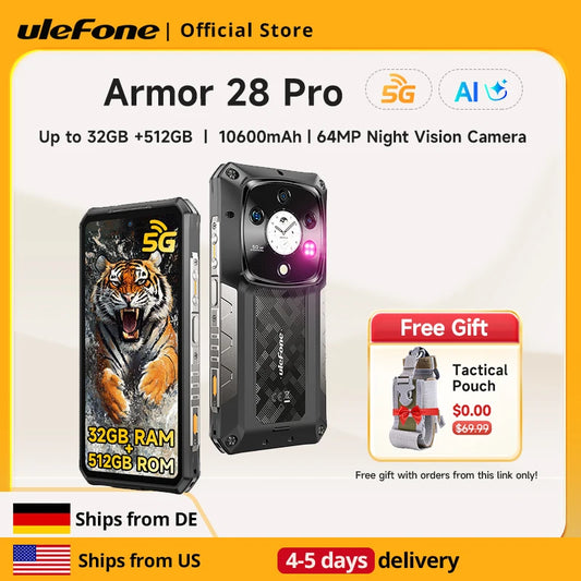Ulefone Armor 28 Pro 5G AI Rugged Phone 512GB ROM Smartphone 120W 10600mAh 6.67”【Ships from US