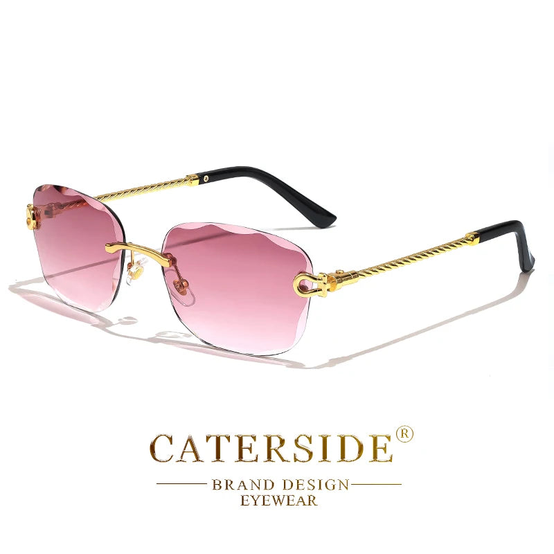 CATERSIDE Retro Fashion Sunglasses Women Men Brand Designer Rimless Gradient Sun Glasses Shades