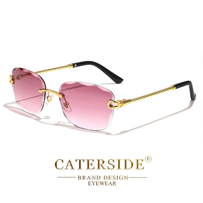 CATERSIDE Retro Fashion Sunglasses Women Men Brand Designer Rimless Gradient Sun Glasses Shades