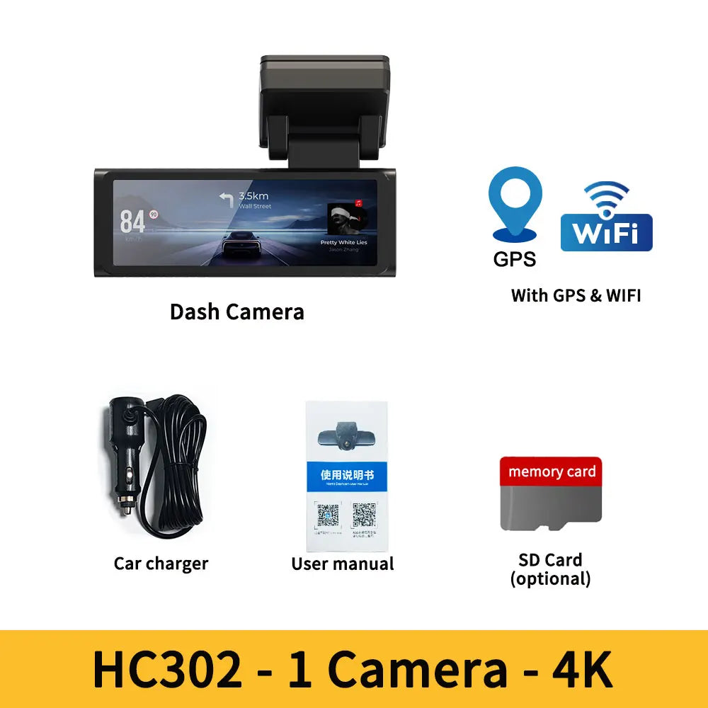 Car dashboard camera system with GPS, WiFi,