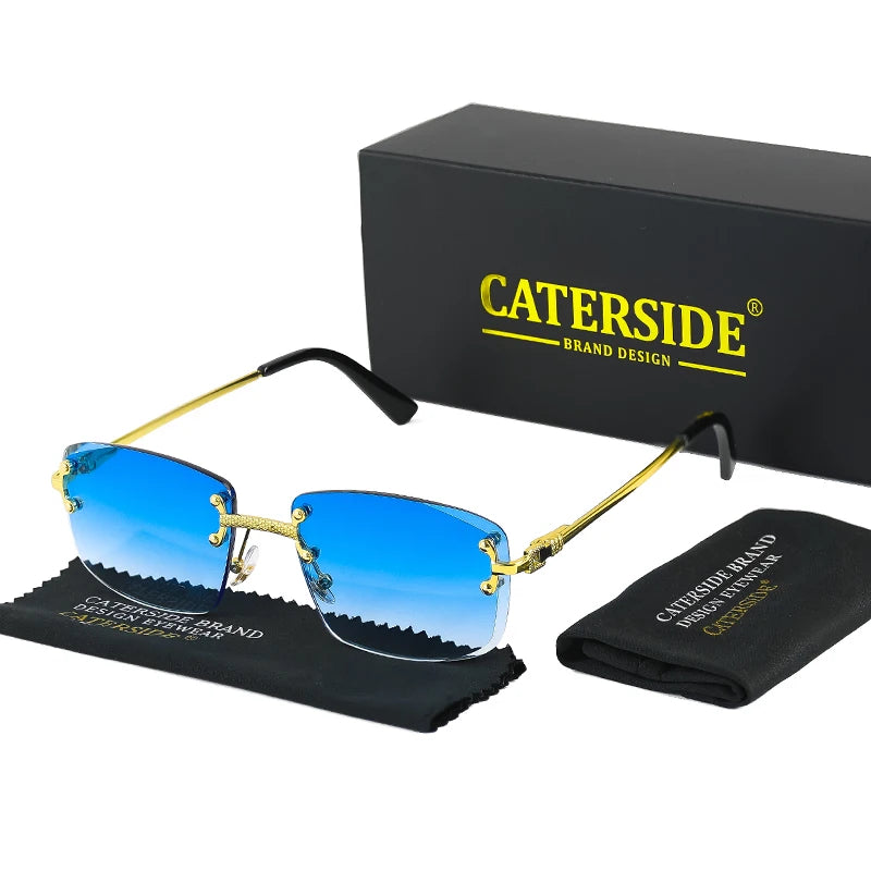 CATERSIDE Punk Rectangle Sunglasses Men Women Luxury Designer Rimless Gradient Lens Metal Sports UV400
