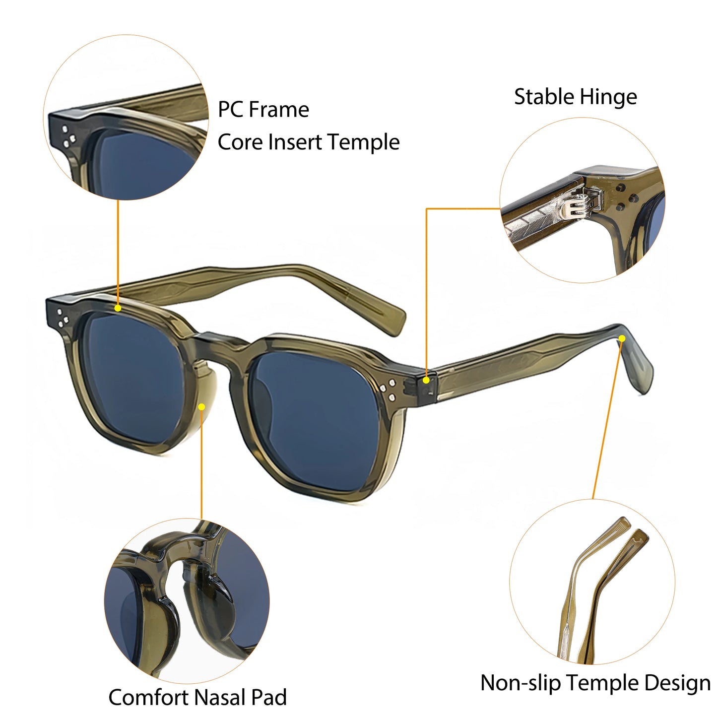 CATERSIDE Retro Punk Men Sunglasses Frame Square Travel Party Business Festival