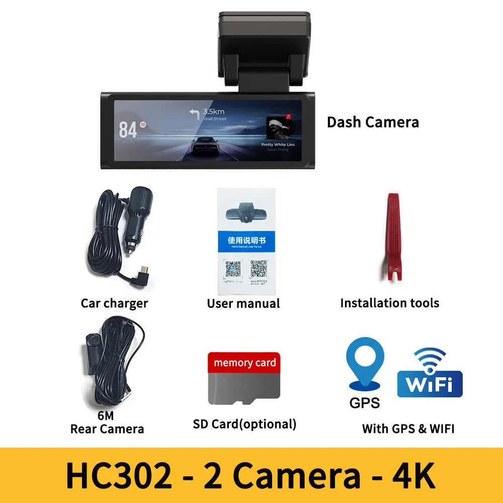 Car dashboard camera system with GPS, WiFi,