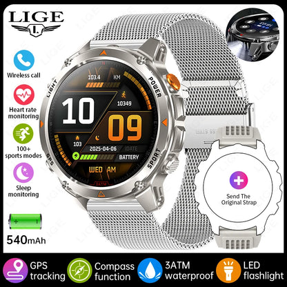 LIGE New Professional GPS Track Sports Smartwatch Outdoor RIDE Run Compass Altimeter 3ATM Fitness Bracelets 540mAh Watches
