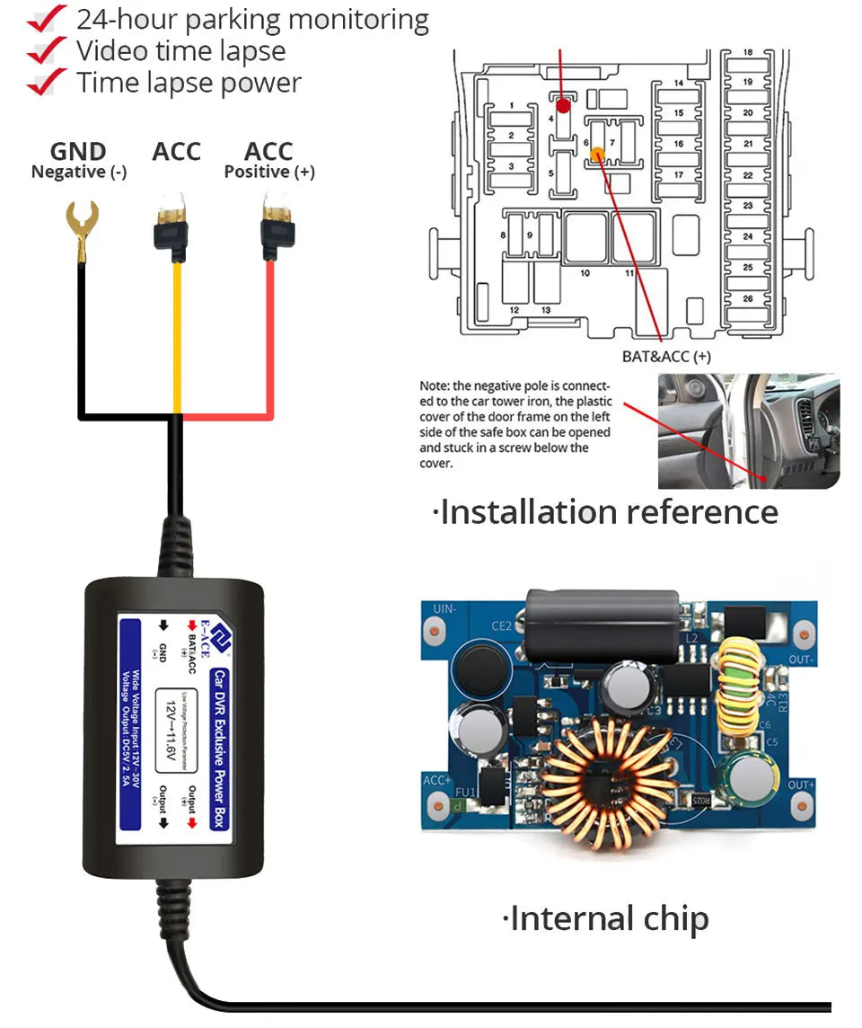 E-ACE Dash Cam 4K GPS WIFI APP 24H Night Vision Mini Optional Rear Lens Dashcam Car DVR For Car