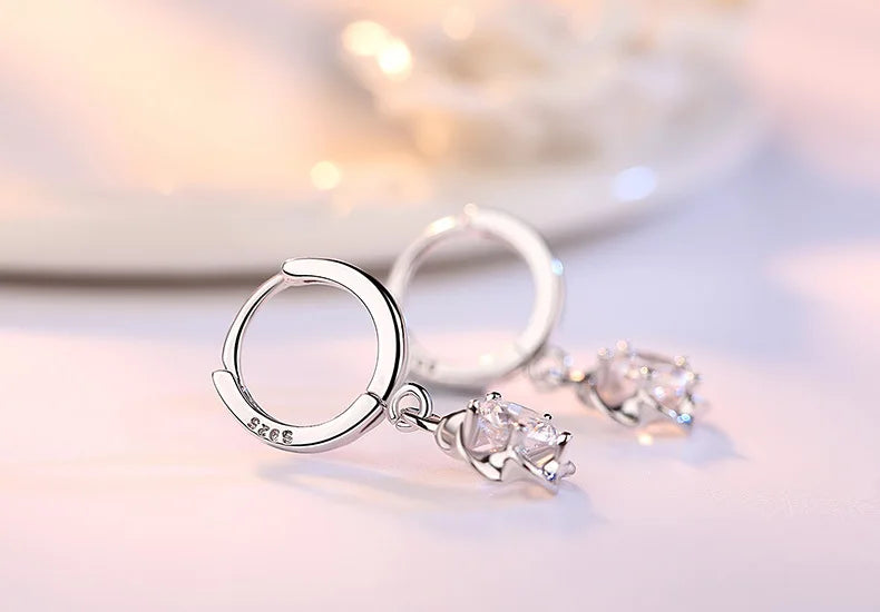 925 Sterling Silver Earrings Jewelry High Quality Retro Simple Pattern Purple White Zircon Earrings