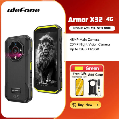 Ulefone Armor X32 4G Rugged Phone Android 14 Waterproof Smartphone 12GB RAM, 128GB ROM NFC Night Mobile Phone Global Version