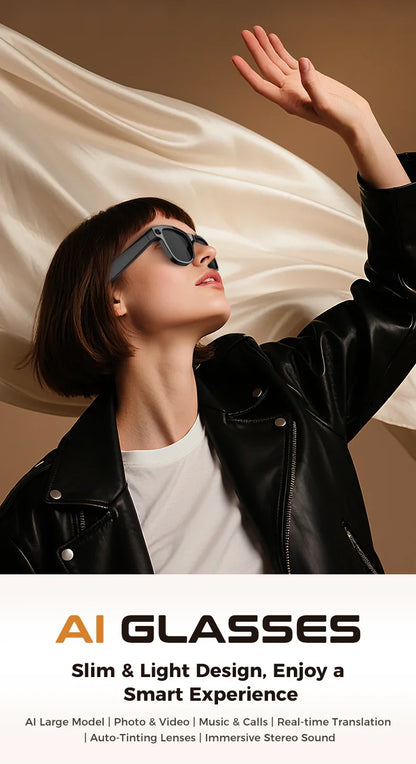 OUIO New Smart Glasses with Camera Video Recording AI Photo Recognition Bluetooth Call Voice Translation Unisex Sunglasses