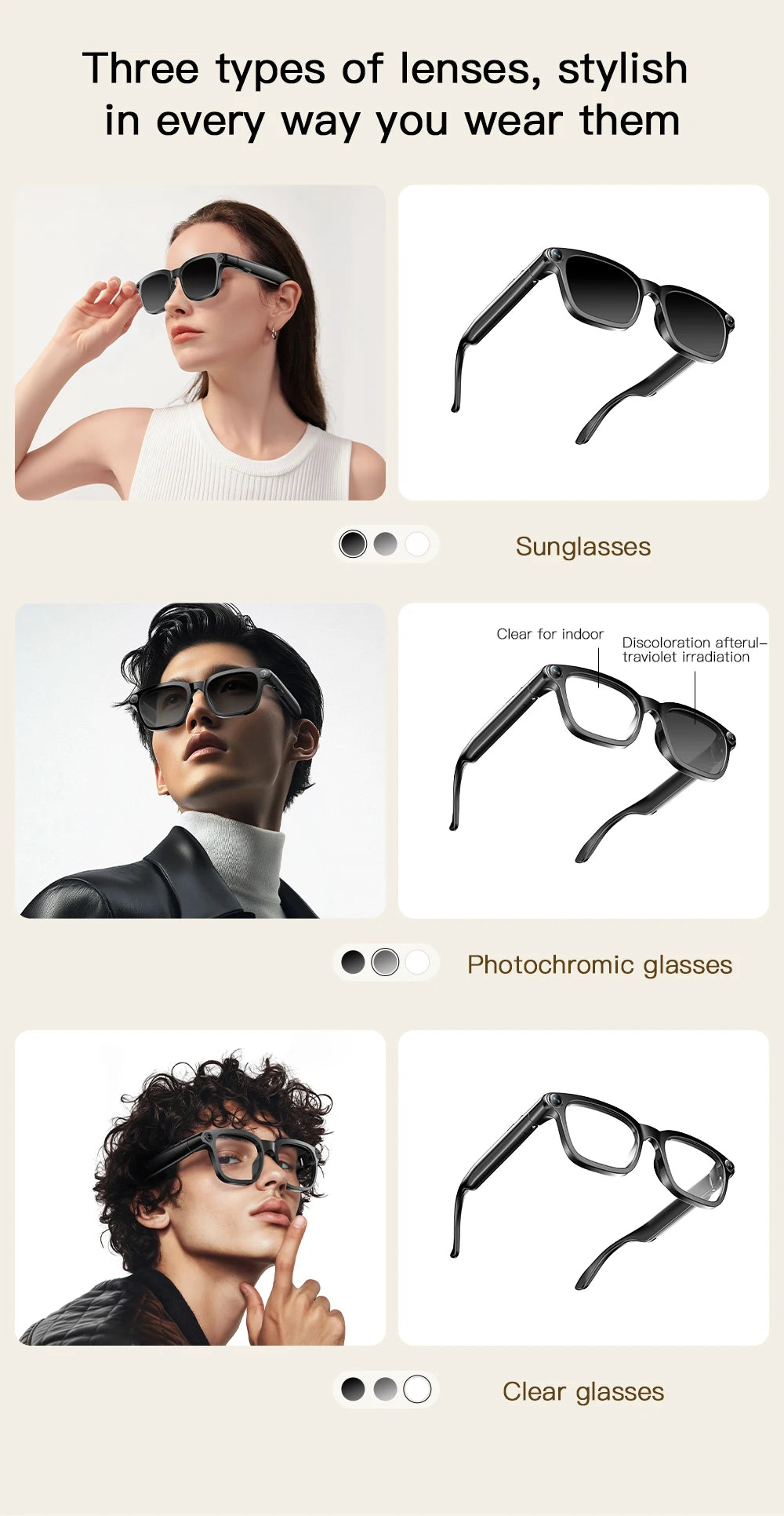 LIGE Smart Glasses HD Photo Video Open AI Record Translation Touch Photochromic Lenses Bluetooth Call Music Multifunction Glasses