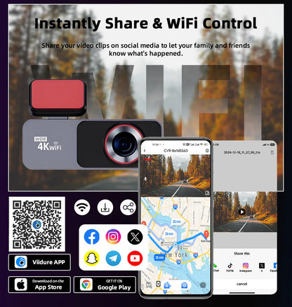 E-ACE Portable Ultra HD 4K Car Front Dash Cam WIFI DVR Optional 1080P Rear camera With 24H Parking Monitor Night Vision