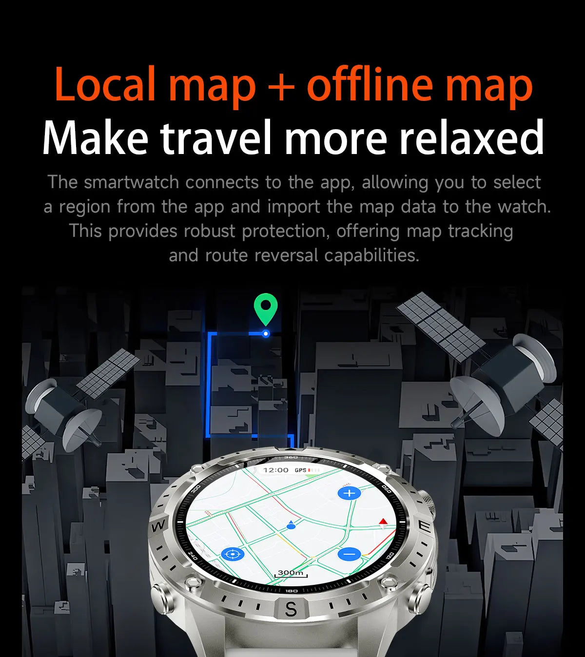 GUHUAVMI GPS Outdoor Smart Watch 1.43 AMOLED Fitness Tracker with Offline Maps Local Music Compass Altimeter Barometer Heart Rate 3ATM BT