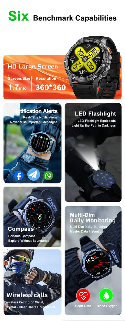LIGE New Military T-Rex 3 Ultra Smart Watch 1000mAh Battery IP68 Waterproof Compass Flashlight Sports Tracker Smartwatch
