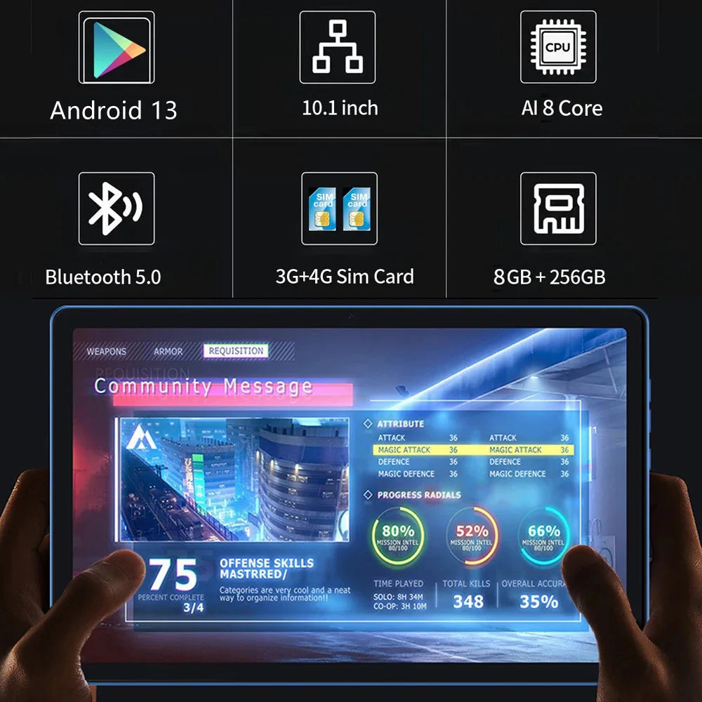10.1" Tablet with keyboard, mouse, and accessories double Sim & Cameras