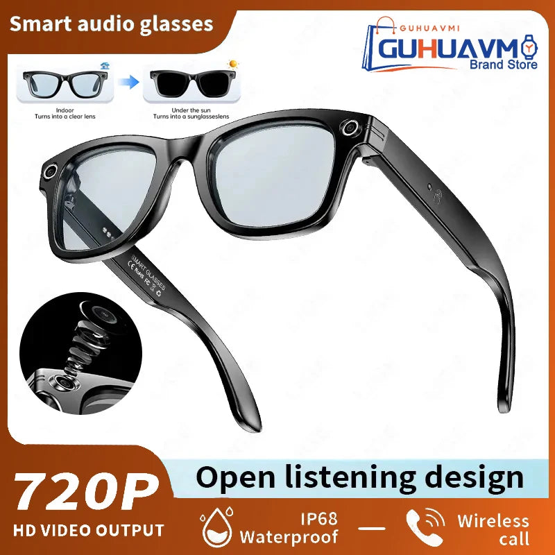 GUHUAVMI AI Smart Glasses 800W Anti Shake HD Camera Video Recording Languages Translation Sunglasses Bluetooth Call Music Play
