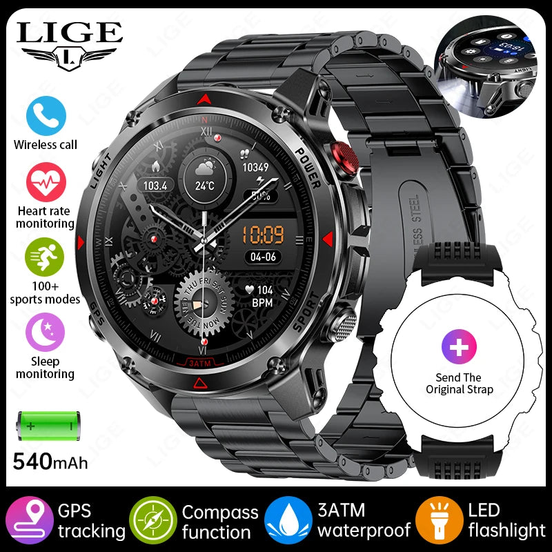 LIGE New Professional GPS Track Sports Smartwatch Outdoor RIDE Run Compass Altimeter 3ATM Fitness Bracelets 540mAh Watches
