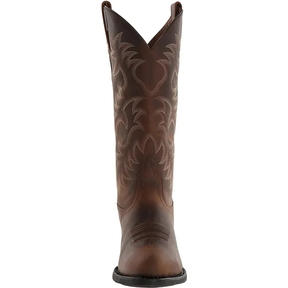 Handmade Cowboy Boots Embroidery Western Boots Pointed-toe Mid-calf Riding Boots 