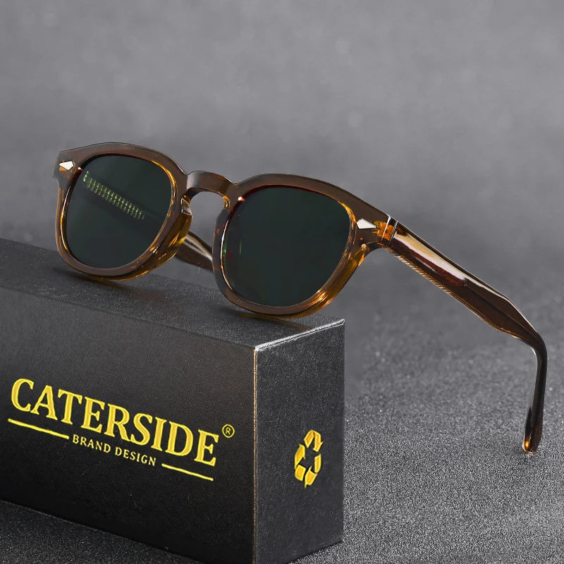 CATERSIDE Retro Round Men Sunglasses Punk Propionic Acid Pin Temple Luxury Sun Glasses Eyewear UV400