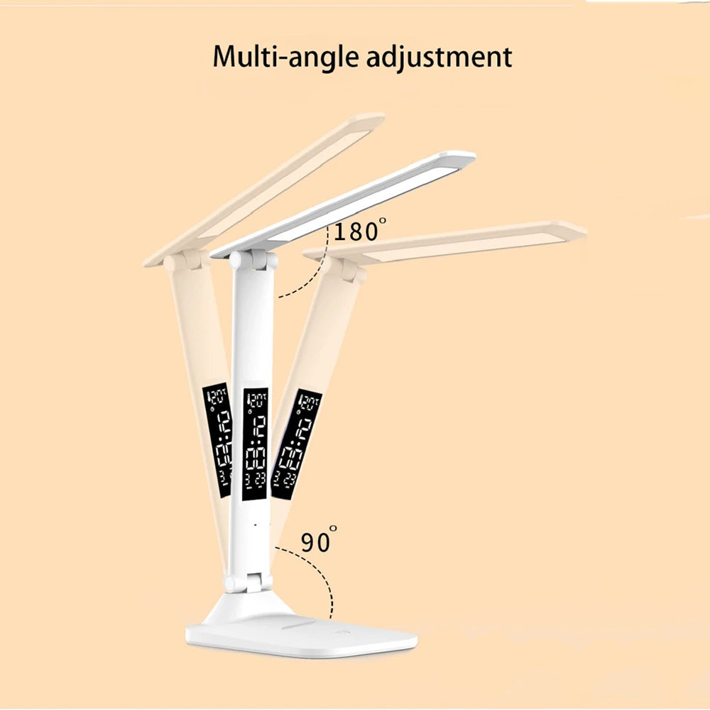 White LED desk lamp with multi-angle adjustment features 