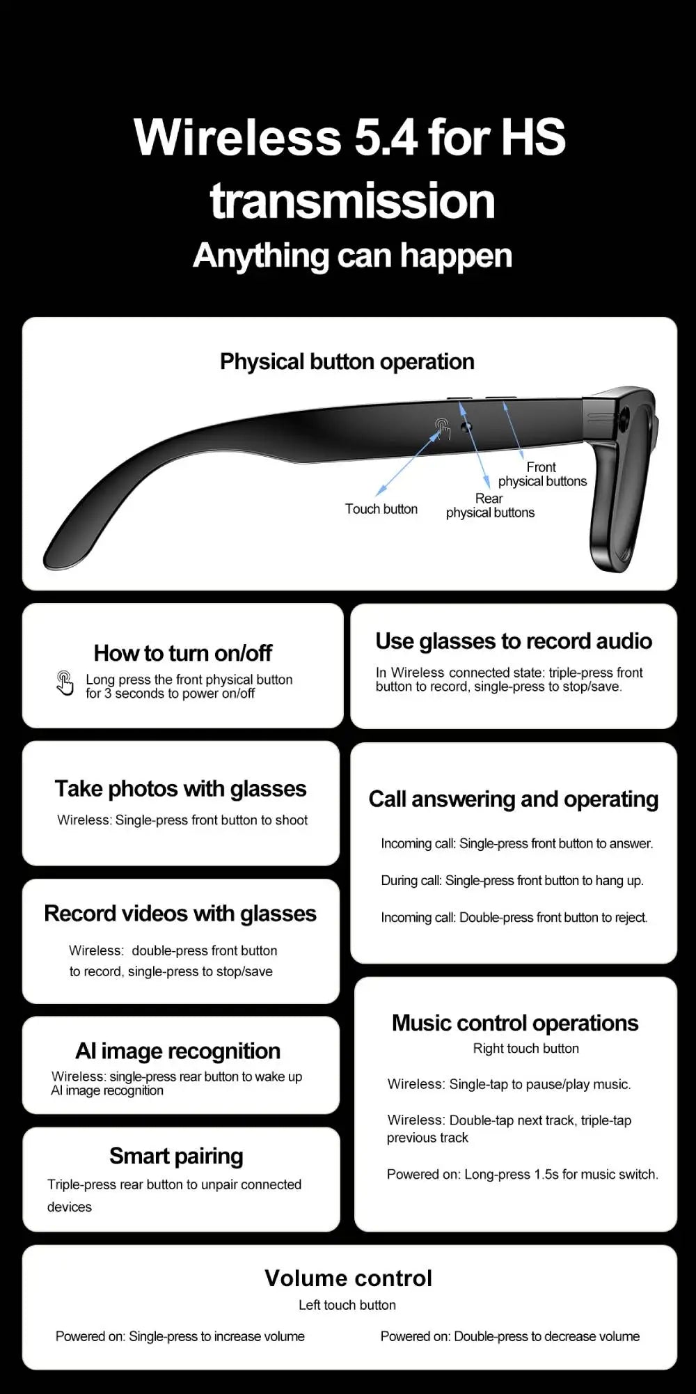 LIGE Smart Glasses Photography Video AI Intelligent Interactive Translation IOS Andirod Glasses
