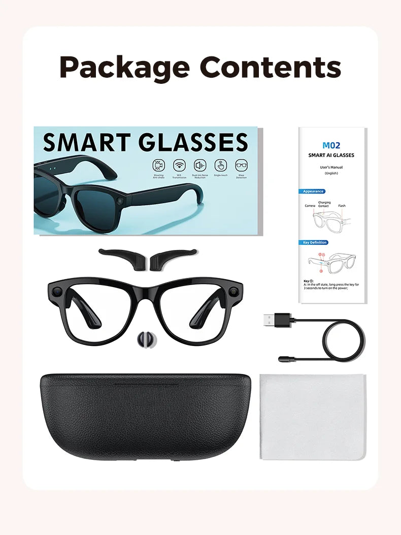 GUHUAVMI AI Smart Glasses 1080P Camera Video Recorder Open Ear Bluetooth Audio Voice Control Wi-Fi Sync Sports