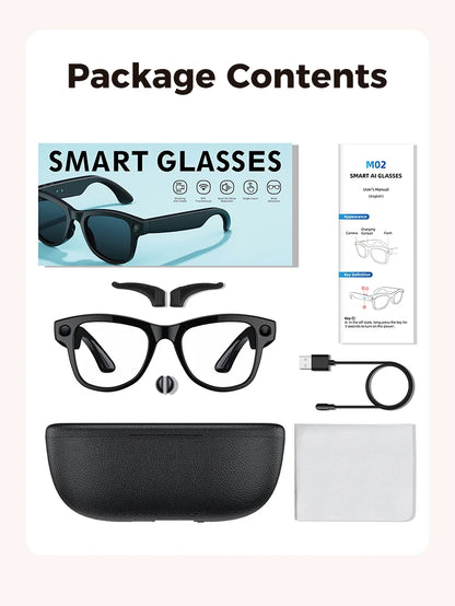 GUHUAVMI AI Smart Glasses 1080P Camera Video Recorder Open Ear Bluetooth Audio Voice Control Wi-Fi Sync Sports