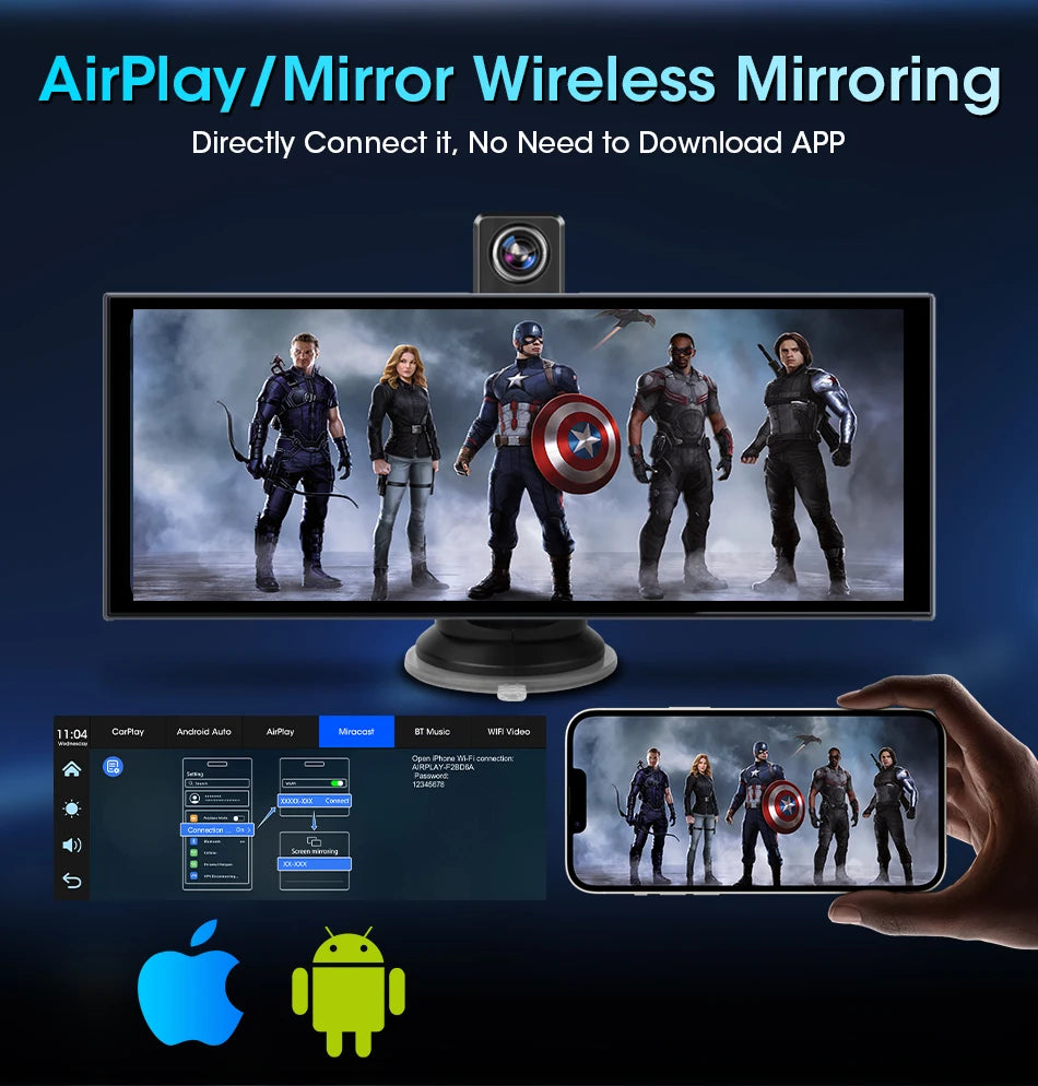 11.26″ 4K ADAS Dash Cam Display Wireless Android Auto CarPlay Screen DVR Dual Recording Night Vision Car Intelligent Systems FM