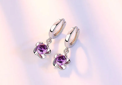 925 Sterling Silver Earrings Jewelry High Quality Retro Simple Pattern Purple White Zircon Earrings