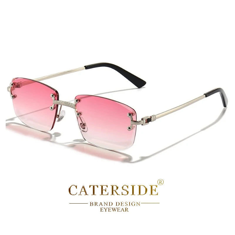 CATERSIDE Punk Rectangle Sunglasses Men Women Luxury Designer Rimless Gradient Lens Metal Sports UV400