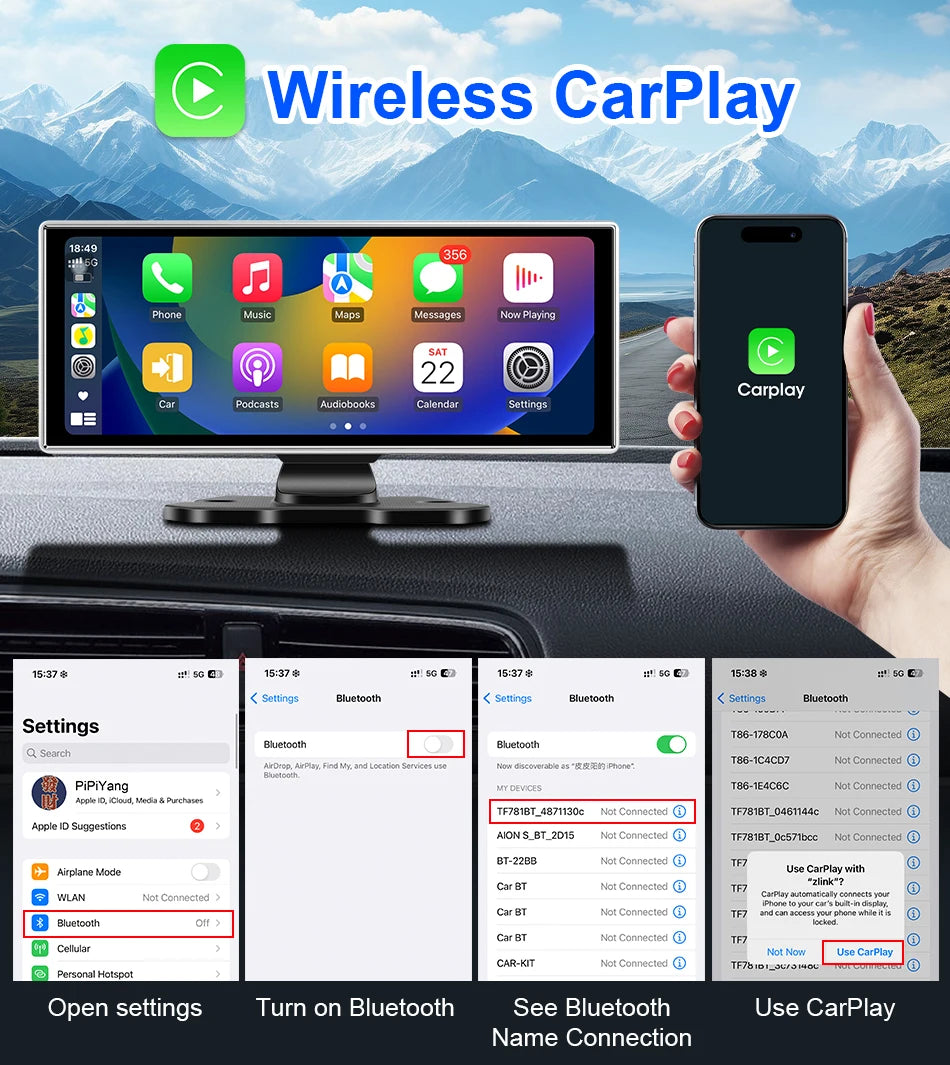 Dash Cam 4K Car DVR Wireless CarPlay & Android Auto GPS Navigation Video Recorder 
