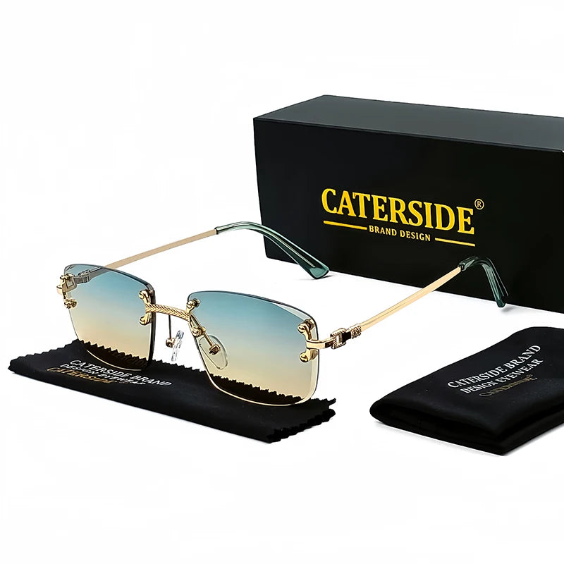 CATERSIDE Punk Rectangle Sunglasses Men Women Luxury Designer Rimless Gradient Lens Metal Sports UV400